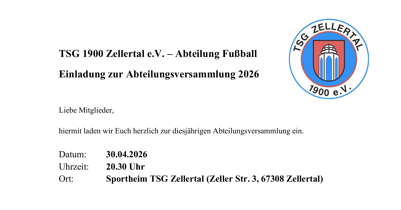 Abteilung Fußball – Einladung zur Abteilungsversammlung 2026